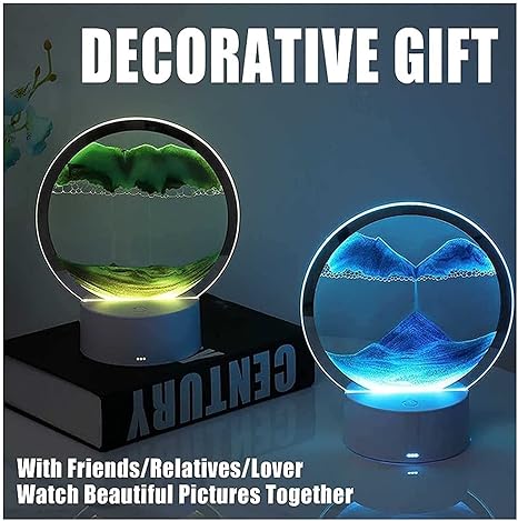 3d Color Quicksand Decor 3d Moving Sand Painting Table Lamp, 360° Rotating Hourglass Decoration Moving Sand Art Night Light Hourglass Light Quicksand Table Lamp Home Decor