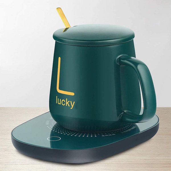 Ceramic Coffee Cup With Automatic Heating Pad | Only In Green Color.