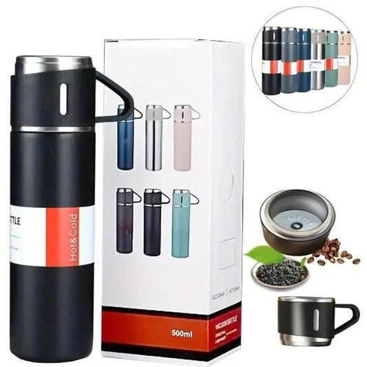 Stainless Steel Thermos 17oz Vacuum Insulated Bottle Flask W Cup Set ( Random Color)